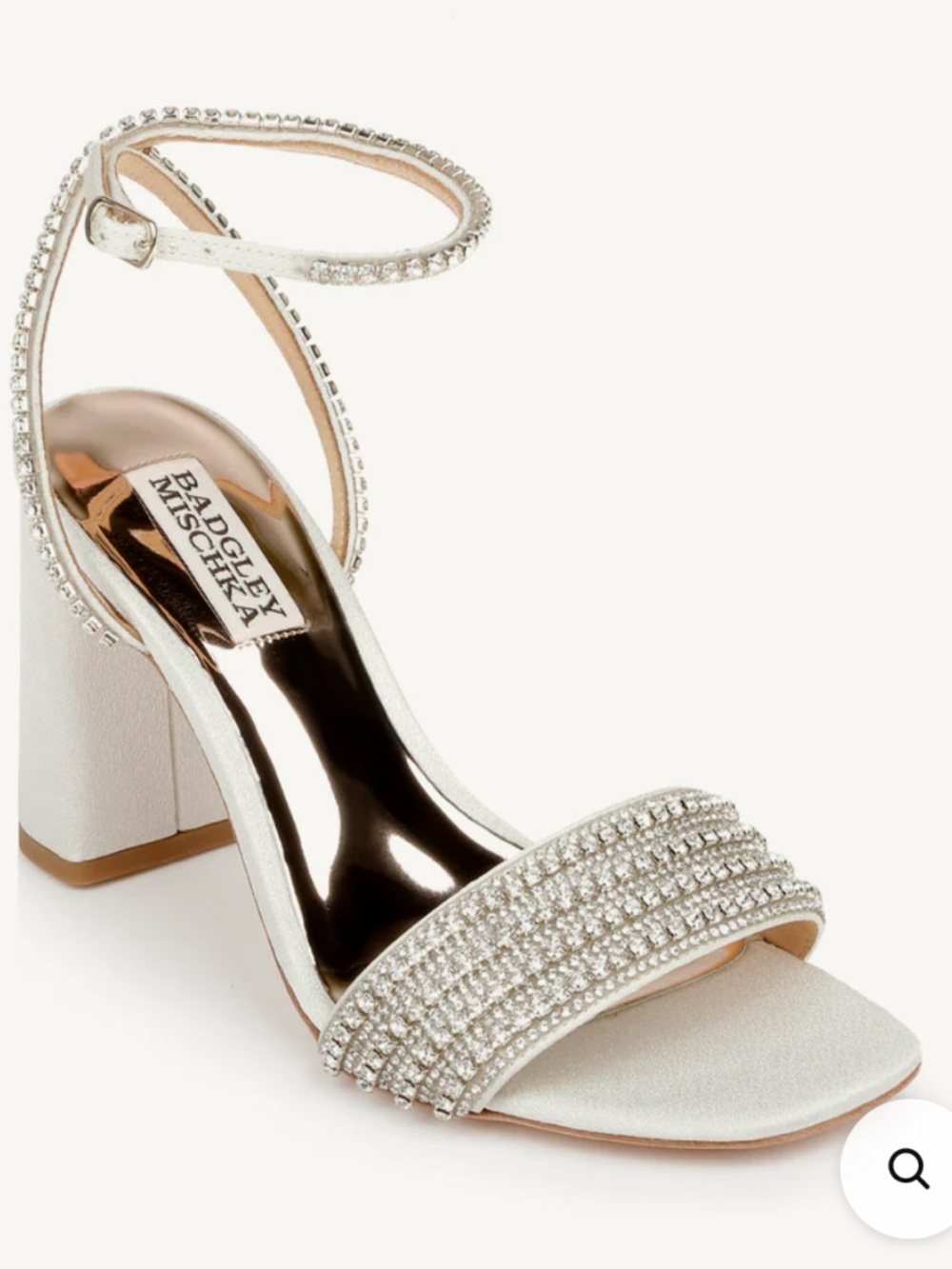 Badgley Mischka Becca Strappy Block Heel Ivory Rhinestone 3.35” Size 8 Bridal